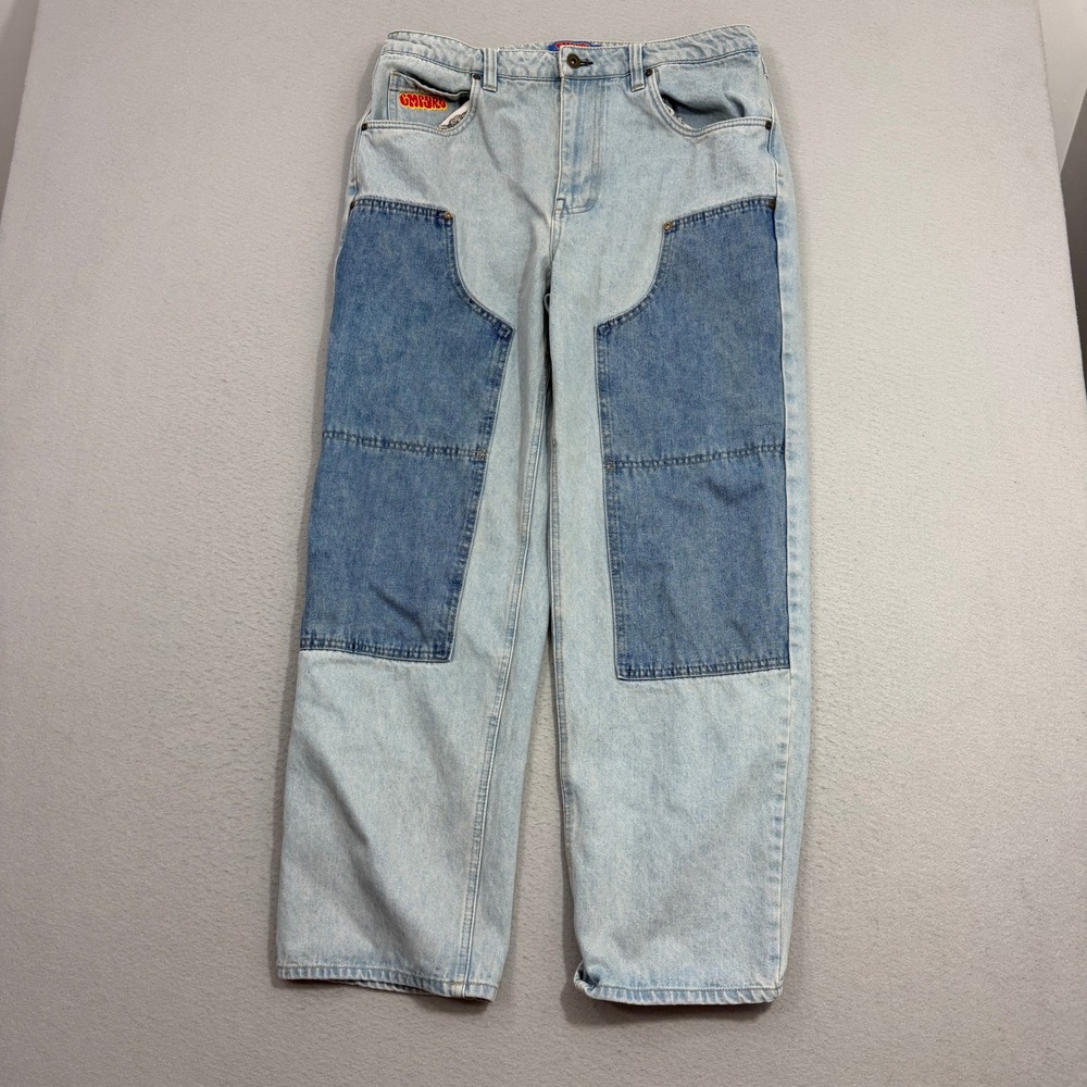 Empyre Jeans Mens 33x30 Blue Relaxed Fit Double Knee Two Tone Denim Skater Pants